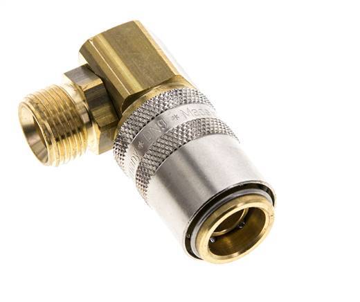 Latón DN 9 Acoplamiento de moldes G 3/8 pulgadas rosca macho Protección de desbloqueo 90-deg