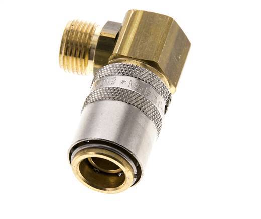 Latón DN 9 Acoplamiento de moldes G 3/8 pulgadas rosca macho Protección de desbloqueo 90-deg