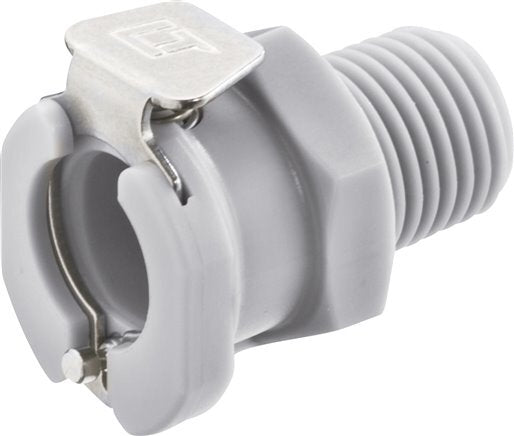 PP DN 6.4 Acoplamiento Linktech Toma de corriente 1/4 pulgada rosca NPT macho Doble cierre Serie 40 gris