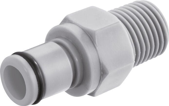 PP DN 6.4 Tapón de acoplamiento Linktech 1/4 pulgadas rosca NPT macho Serie 40 gris