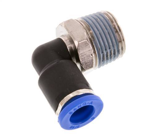 Codo de 90 grados 8mm x R3/8'' con rosca macho Latón/PA 66 NBR Manguito corto giratorio [2 piezas]