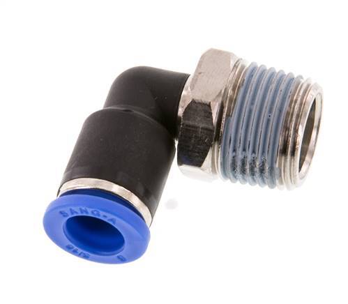 Codo de 90 grados 8mm x R3/8'' con rosca macho Latón/PA 66 NBR Manguito corto giratorio [2 piezas]