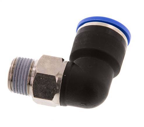 Racor rápido de 90 grados 14mm x R3/8'' con rosca macho Latón/PA 66 NBR de manguito corto giratorio