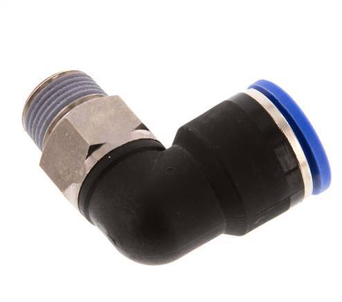 Racor rápido de 90 grados 14mm x R3/8'' con rosca macho Latón/PA 66 NBR de manguito corto giratorio