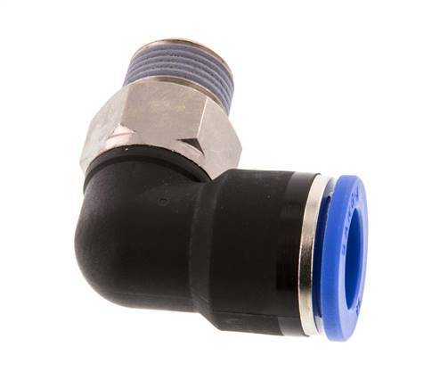 Racor rápido de 90 grados 14mm x R3/8'' con rosca macho Latón/PA 66 NBR de manguito corto giratorio