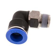Racor rápido de 90 grados 14mm x R3/8'' con rosca macho Latón/PA 66 NBR de manguito corto giratorio