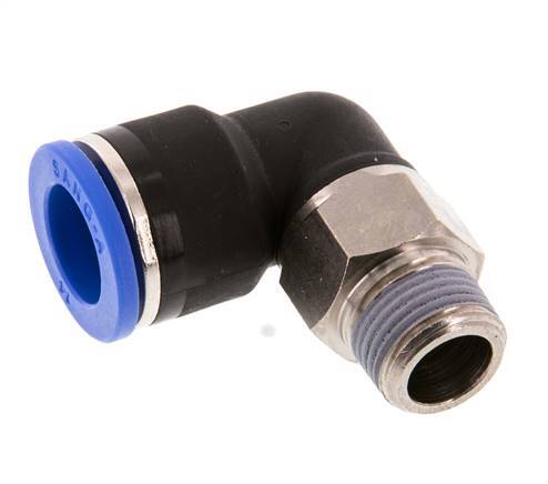 Racor rápido de 90 grados 14mm x R3/8'' con rosca macho Latón/PA 66 NBR de manguito corto giratorio