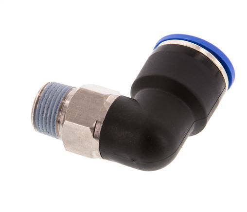 Racor a presión de 16mm x R3/8'' de 90 grados con rosca macho Latón/PA 66 NBR de manguito corto giratorio