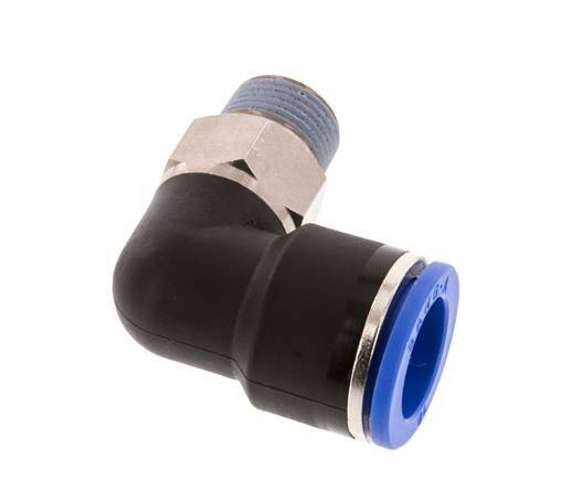 Racor a presión de 16mm x R3/8'' de 90 grados con rosca macho Latón/PA 66 NBR de manguito corto giratorio