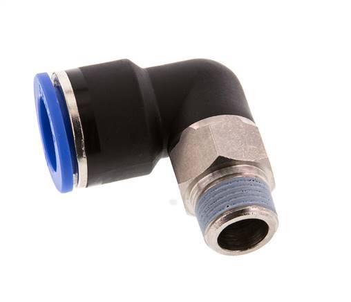 Racor a presión de 16mm x R3/8'' de 90 grados con rosca macho Latón/PA 66 NBR de manguito corto giratorio