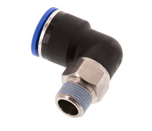 Racor a presión de 16mm x R3/8'' de 90 grados con rosca macho Latón/PA 66 NBR de manguito corto giratorio