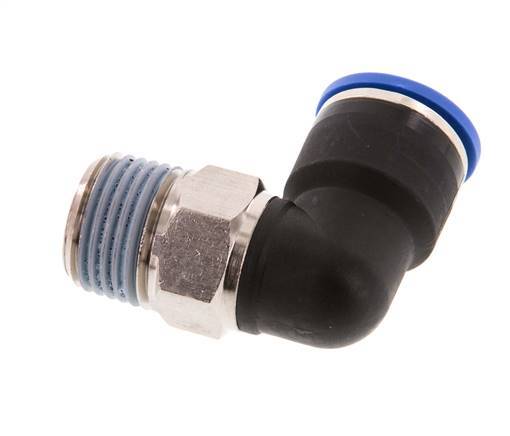 Codo de 90 grados de 14mm x R1/2'' con rosca macho Latón/PA 66 NBR de manguito corto giratorio