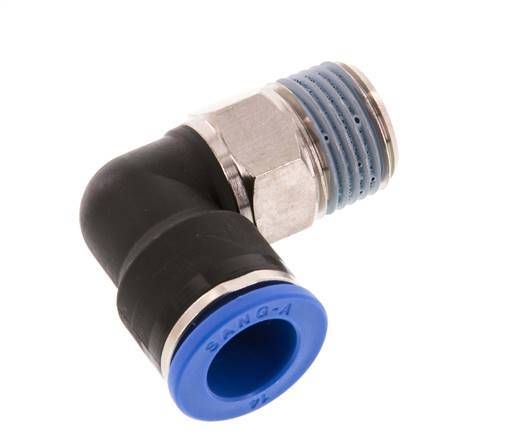 Codo de 90 grados de 14mm x R1/2'' con rosca macho Latón/PA 66 NBR de manguito corto giratorio