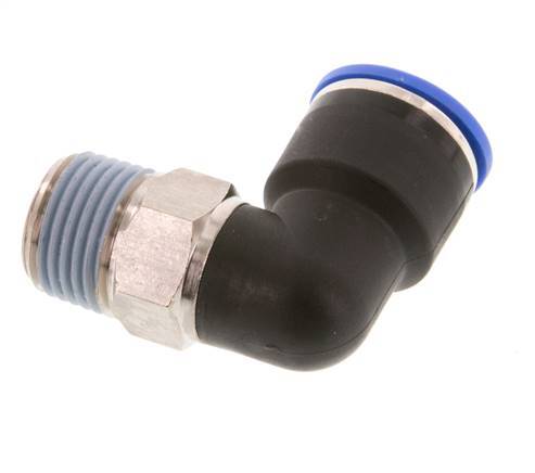 Racor a presión de 16mm x R1/2'' de 90 grados con rosca macho Latón/PA 66 NBR de manguito corto giratorio