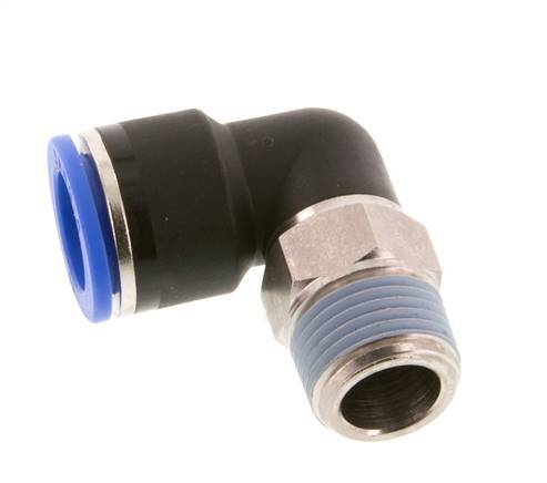 Racor a presión de 16mm x R1/2'' de 90 grados con rosca macho Latón/PA 66 NBR de manguito corto giratorio