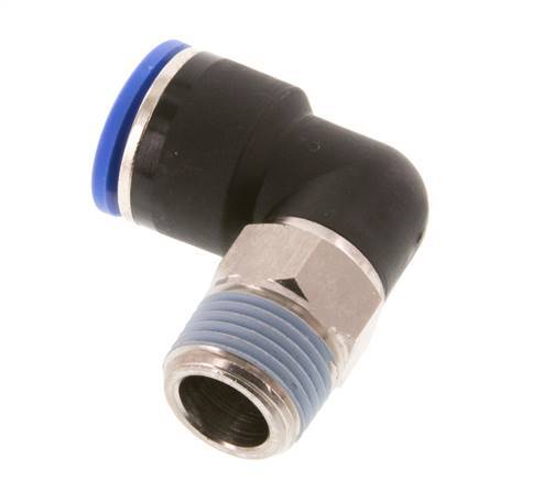 Racor a presión de 16mm x R1/2'' de 90 grados con rosca macho Latón/PA 66 NBR de manguito corto giratorio
