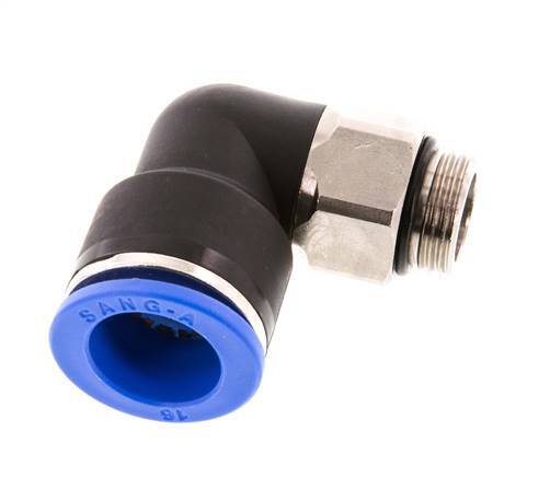 Racor de 16mm x G3/8'' 90deg con rosca macho Latón/PA 66 NBR Manguito corto giratorio