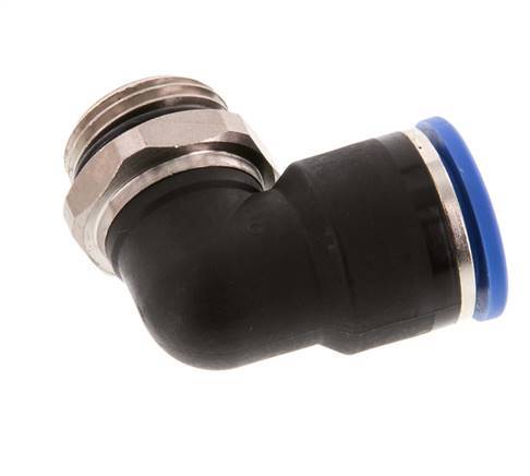 Racor rápido de 90 grados 14mm x G1/2'' con rosca macho Latón/PA 66 NBR de manguito corto giratorio