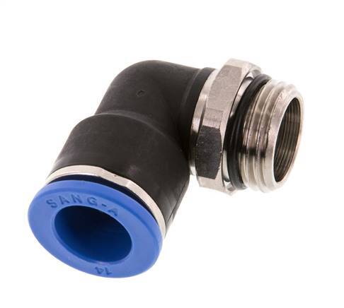 Racor rápido de 90 grados 14mm x G1/2'' con rosca macho Latón/PA 66 NBR de manguito corto giratorio