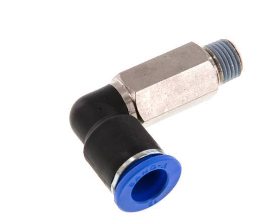 Racor rápido de 90 grados 12mm x R1/4'' con rosca macho Latón/PA 66 NBR de manguito largo giratorio