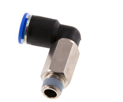 Racor rápido de 90 grados 12mm x R1/4'' con rosca macho Latón/PA 66 NBR de manguito largo giratorio