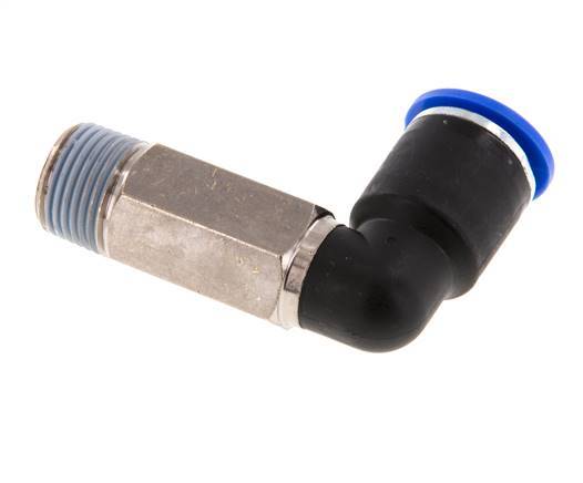 Racor rápido de 90 grados 12mm x R3/8'' con rosca macho Latón/PA 66 NBR de manguito largo giratorio