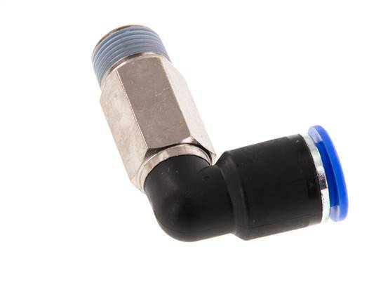 Racor rápido de 90 grados 12mm x R3/8'' con rosca macho Latón/PA 66 NBR de manguito largo giratorio