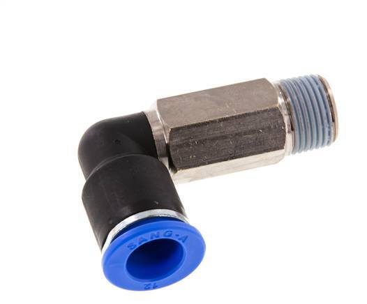 Racor rápido de 90 grados 12mm x R3/8'' con rosca macho Latón/PA 66 NBR de manguito largo giratorio