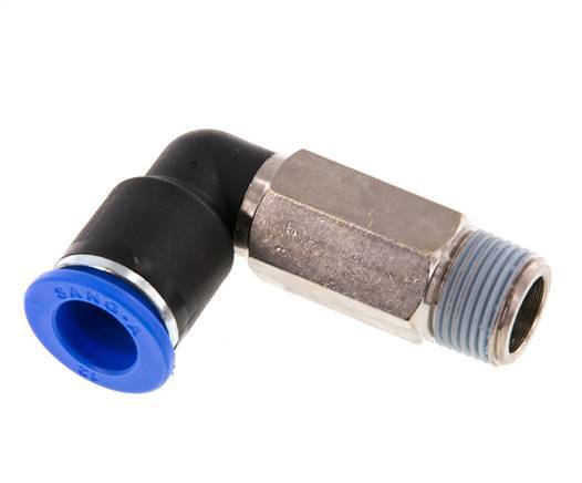 Racor rápido de 90 grados 12mm x R3/8'' con rosca macho Latón/PA 66 NBR de manguito largo giratorio