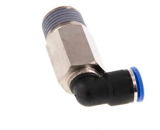 Racor rápido de 90 grados de 10 mm x R1/2'' con rosca macho Latón/PA 66 NBR de manguito largo giratorio