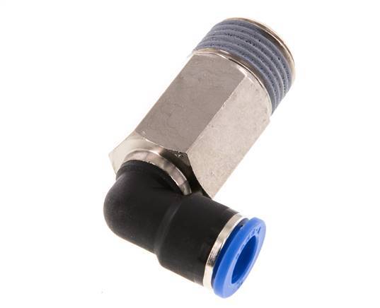 Racor rápido de 90 grados de 10 mm x R1/2'' con rosca macho Latón/PA 66 NBR de manguito largo giratorio