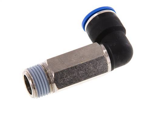 Codo de 90 grados de 14mm x R1/2'' con rosca macho Latón/PA 66 NBR de manguito largo giratorio