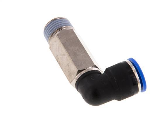 Codo de 90 grados de 14mm x R1/2'' con rosca macho Latón/PA 66 NBR de manguito largo giratorio