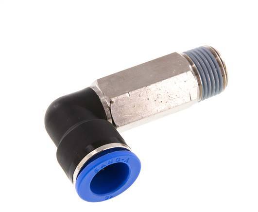 Racor a presión de 16mm x R1/2'' de 90 grados con rosca macho Latón/PA 66 NBR de manguito largo giratorio