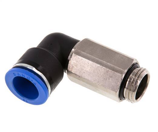 Racor a presión de 16mm x G1/2'' de 90 grados con rosca macho Latón/PA 66 NBR de manguito largo giratorio