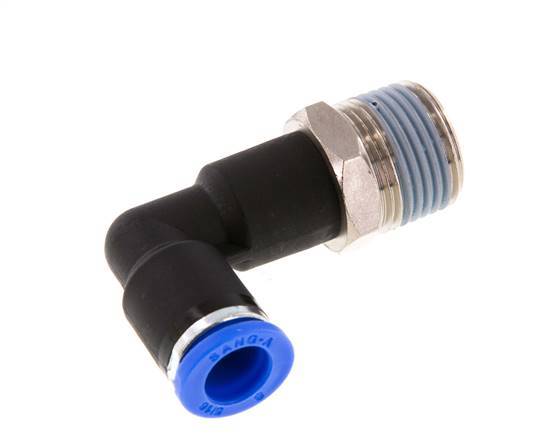 Codo de 8mm x R3/8'' de 90 grados con rosca macho latón/PA 66 NBR cuerpo largo giratorio [2 piezas]