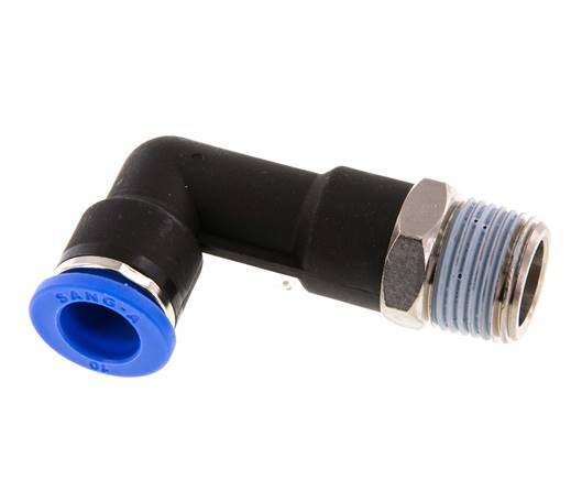 Codo de 90 grados 10mm x R3/8'' con rosca macho latón/PA 66 NBR cuerpo largo giratorio [2 piezas]