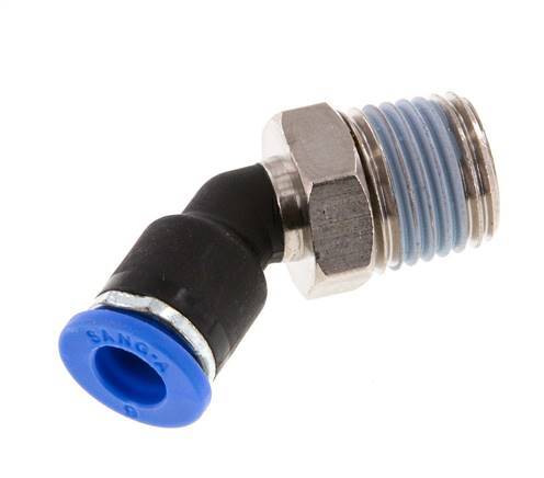 6mm x R1/4'' Racor rápido acodado de 45 grados con rosca macho Latón/PA 66 NBR [2 unidades]