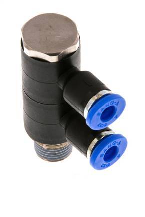 Racor rápido de 2 vías de 4mm x R1/8'' con rosca macho Latón/PA 66 NBR Giratorio