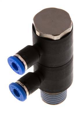 Racor rápido de 2 vías de 4mm x R1/4'' con rosca macho Latón/PA 66 NBR Giratorio
