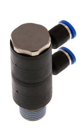 Racor rápido de 2 vías de 4mm x R1/4'' con rosca macho Latón/PA 66 NBR Giratorio