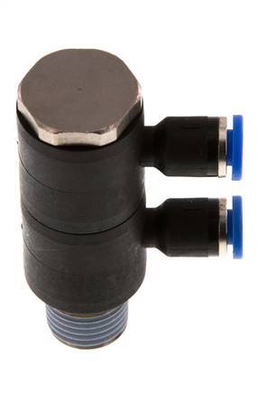 Racor rápido de 2 vías de 4mm x R1/4'' con rosca macho Latón/PA 66 NBR Giratorio