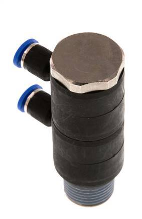 Racor rápido de 2 vías de 4mm x R3/8'' con rosca macho Latón/PA 66 NBR Giratorio