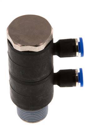 Racor rápido de 2 vías de 4mm x R3/8'' con rosca macho Latón/PA 66 NBR Giratorio
