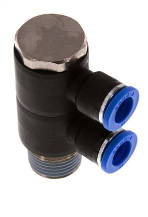 Racor rápido de 2 vías de 10 mm x R1/2'' con rosca macho Latón/PA 66 NBR Giratorio