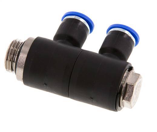 Racor rápido de 2 vías de 6 mm x G1/4'' con rosca macho Latón/PA 66 NBR Giratorio
