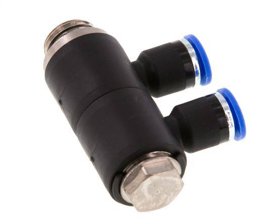 Racor rápido de 2 vías de 6 mm x G1/4'' con rosca macho Latón/PA 66 NBR Giratorio