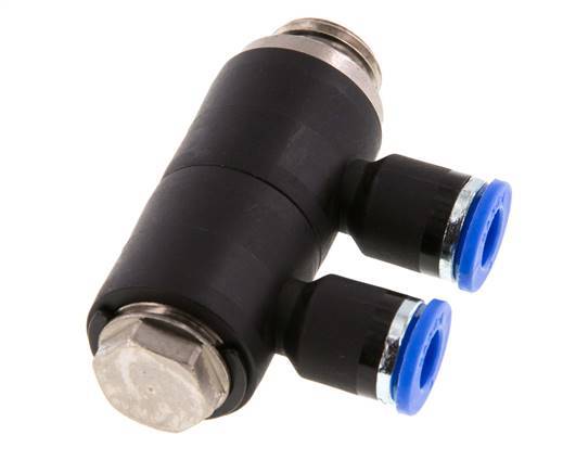 Racor rápido de 2 vías de 6 mm x G1/4'' con rosca macho Latón/PA 66 NBR Giratorio