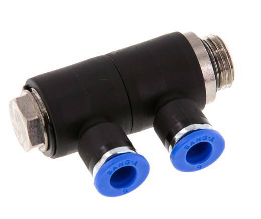 Racor rápido de 2 vías de 6 mm x G1/4'' con rosca macho Latón/PA 66 NBR Giratorio