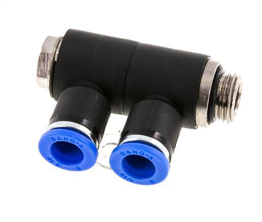 Racor rápido de 2 vías de 8 mm x G1/4'' con rosca macho Latón/PA 66 NBR Giratorio